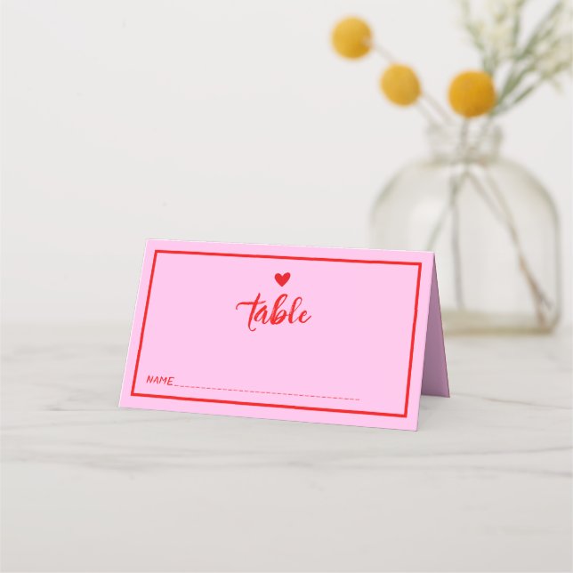 Retro Rosa Red Handwriter Bröllop Place Card Placeringskort (Framsida)