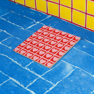 Retro Rosa Red Heart Check Y2K Mönster Kakelplatta