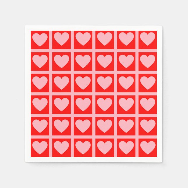 Retro Rosa Red Heart Check Y2K Mönster Pappersservett (Framsidan)