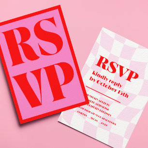 Retro Rosa Red Mönster Bold Typography Bröllop OSA Kort