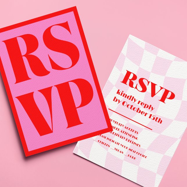 Retro Rosa Red Mönster Bold Typography Bröllop OSA Kort (Skapare uppladdad)