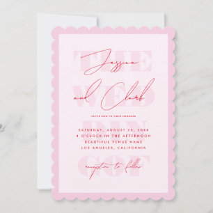 Retro Rosa & Red Typography Script Simple Bröllop Inbjudningar