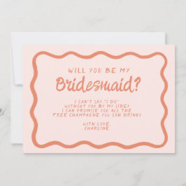 Retro Rosa &Red Vågigt Bridesmaid Frieri Inbjudningar