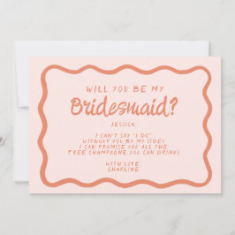 Retro Rosa &Red Vågigt Bridesmaid Frieri Inbjudningar