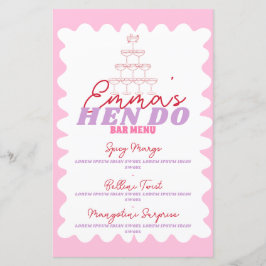 Retro Rosa Red Vågigt Gräns Party Drinks Menu
