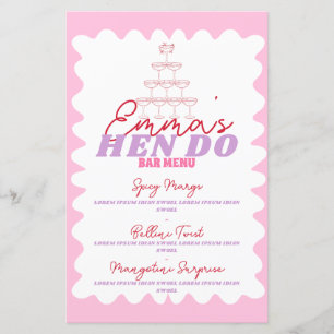 Retro Rosa Red Vågigt Gräns Party Drinks Menu