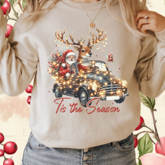 Retro Rosa Reindeer Santa Tis, säsong Lastbil T Shirt