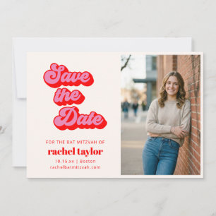Retro Rosa Röd Bat Mitzvah Foto Spara Datumet