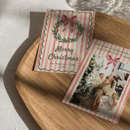 Retro Rosa Röd Grön Tecknad Kransslinga Jul Julkort