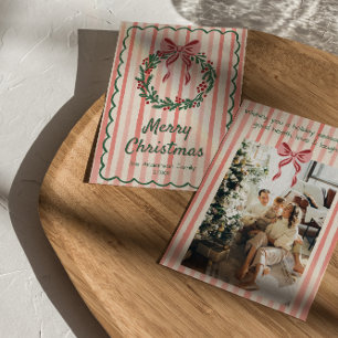 Retro Rosa Röd Grön Tecknad Kransslinga Jul Julkort