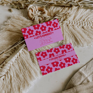 Retro Rosa Röd Groovy Blommig Boho Flickig Trendig Visitkort