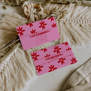Retro Rosa Röd Groovy Blommig Boho Flickig Trendig Visitkort