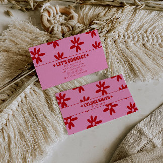 Retro Rosa Röd Groovy Blommig Boho Flickig Trendig Visitkort