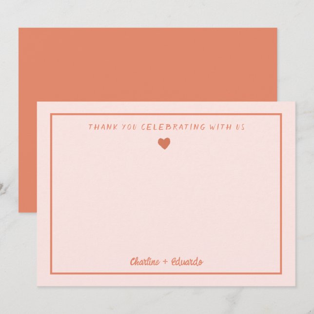 Retro Rosa&röd handskrift Bröllop Tack (Fram/baksida)