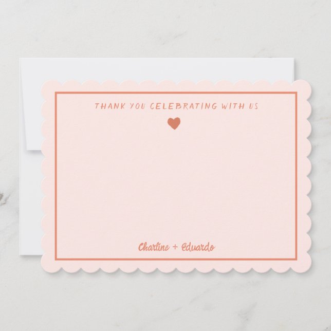 Retro Rosa&Röd Handskriven Bröllop Tack  (Framsida)