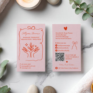 Retro Rosa Röd Klotter Massage Terapeut QR-kod Visitkort