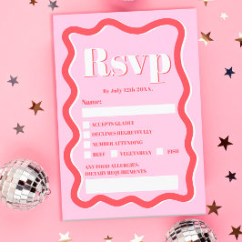 Retro rosa röd kurvbläddring vågigt bröllop inbjudningar