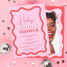 Retro rosa röd kurvbläddring vågigt möhippa inbjudningar