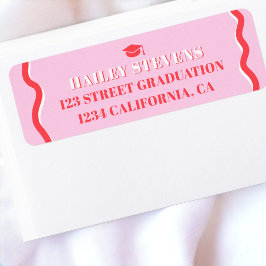 Retro rosa röd kurvbläddring vågigt studenten returadress etikett