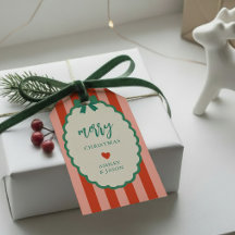 Retro Rosa, Röd, och Grön Randig God Jul