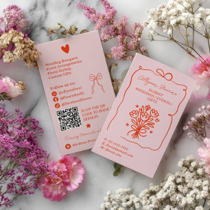 Retro Rosa Röda Klotter Blomsterhandlare Artist QR Visitkort