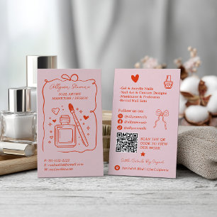Retro Rosa Röda Klotter Nagelkonstnär QR-kod Visitkort