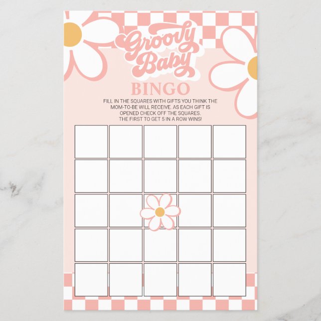 Retro Rosa Rutig Bebis Bjudning Bingo Flygblad (Framsidan)