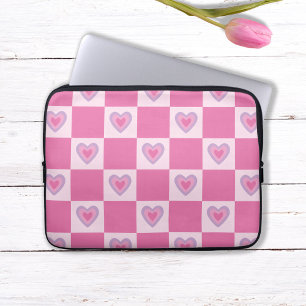 Retro rosa rutigt hjärtmönster laptop fodral