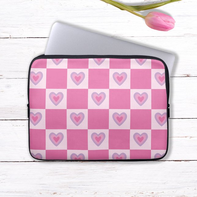 Retro rosa rutigt hjärtmönster laptop fodral (Skapare uppladdad)