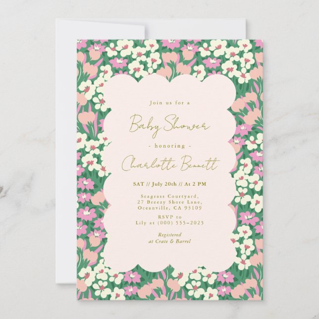 Retro Rosa Sage Boho Blommigt Baby Shower Inbjudningar (Framsida)