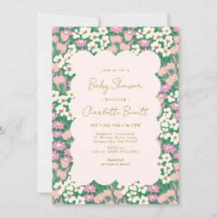 Retro Rosa Sage Boho Blommigt Baby Shower Inbjudningar