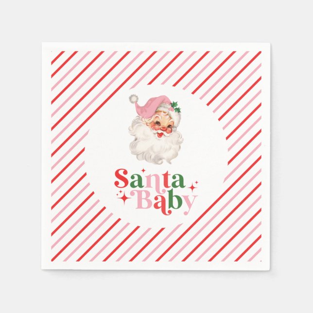 Retro Rosa Santa Baby christmas babydusch Pappersservett (Framsidan)