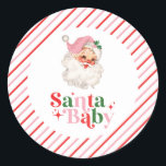 Retro Rosa Santa Baby christmas babydusch Runt Klistermärke<br><div class="desc">rosa jultomte Baby-jultomte: pappra party-klistermärken för babyduschar.</div>