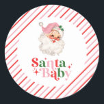 Retro Rosa Santa Baby christmas babydusch Runt Klistermärke<br><div class="desc">rosa jultomte Baby-jultomte: pappra party-klistermärken för babyduschar.</div>