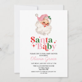 Retro Rosa Santa Baby Helgdag Baby Shower Inbjudningar