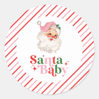 Retro Rosa Santa Baby jul baby shower Runt Klistermärke