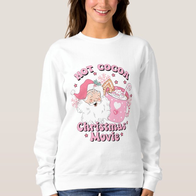 Retro Rosa Santa Hett Cocoa Helgdag T Shirt (Framsida)
