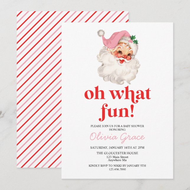 Retro Rosa Santa och vilken roligt babyskor? Inbjudningar (Fram/baksida)