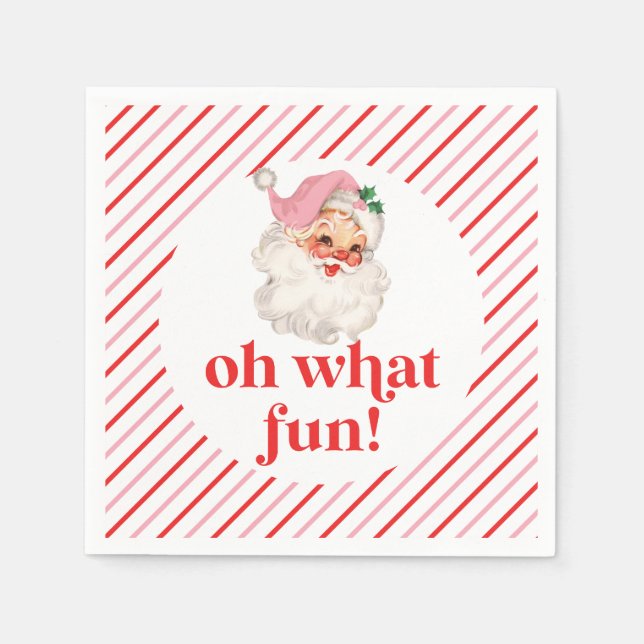 Retro Rosa Santa Oh What Roligt Pappersservett (Framsidan)