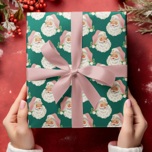 Retro Rosa Santa på Gröntens jultomte Papper Presentpapper