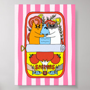 Retro Rosa Sardinkillustration för köket Poster