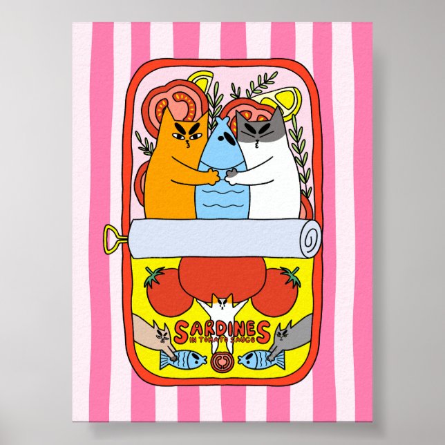 Retro Rosa Sardinkillustration för köket Poster (Framsidan)