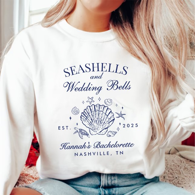 Retro Rosa Seashells & Bröllop Klockor Bachelorett T Shirt (Skapare uppladdad)