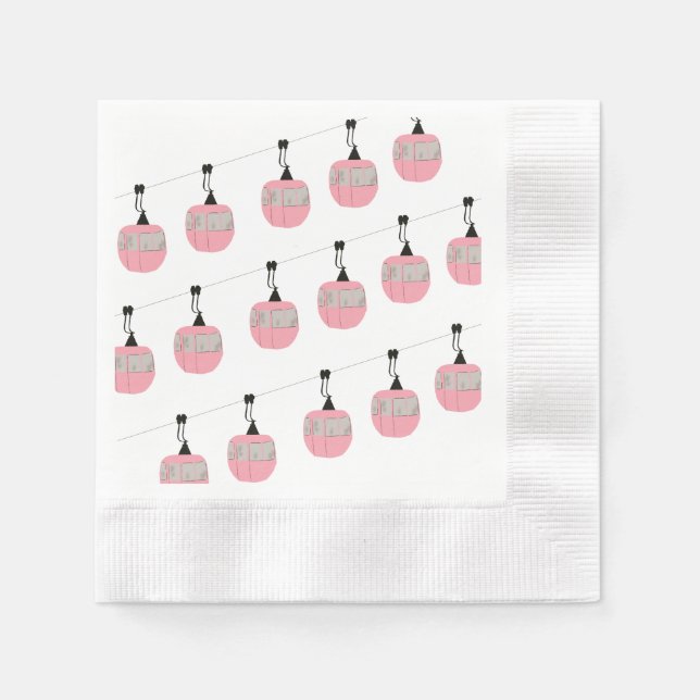 Retro Rosa Ski Gondola Hiss Skiers Pappersservett (Framsidan)