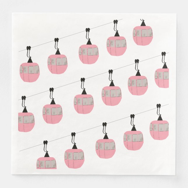 Retro Rosa Ski Gondola Hiss Skiers Pappersservett (Framsida)