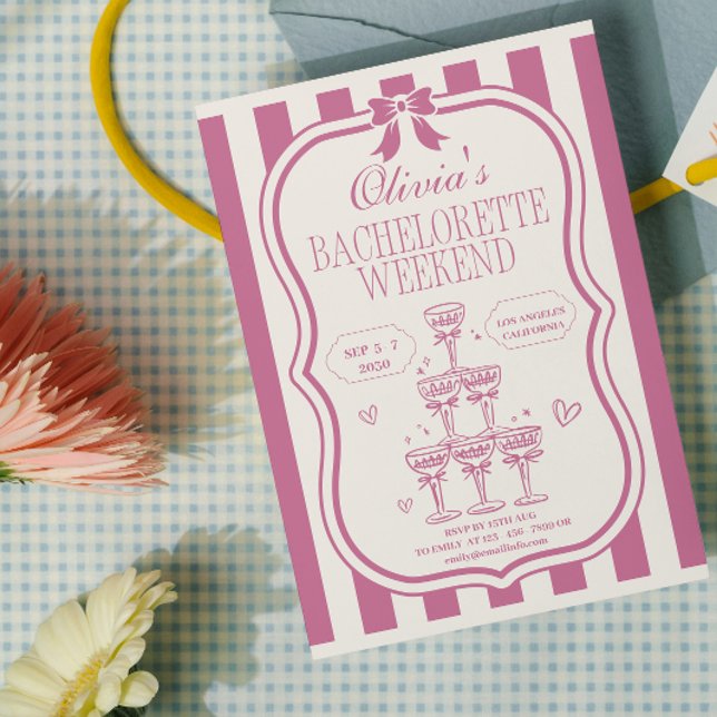 Retro Rosa Slöja & Martini Sängkammar & Resplan Inbjudningar (Skapare uppladdad)