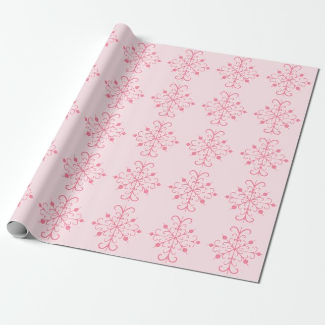 Retro Rosa Snöflingor Wrapping Papper Presentpapper (Utrullad)
