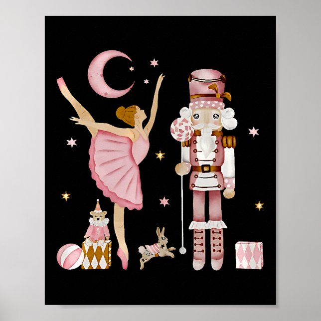 Retro Rosa Sockerplommon Älva Nötknäppare Jul Julg Poster (Framsidan)