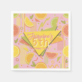 Retro Rosa Sommar Citrus Frukt Födelsedag Pappersservett