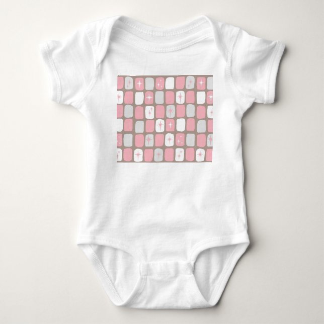 Retro Rosa Starbursts Baby Bodykostym Tee Shirt (Framsida)